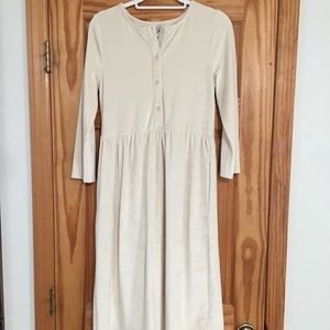 Cream ribbed midi dress.